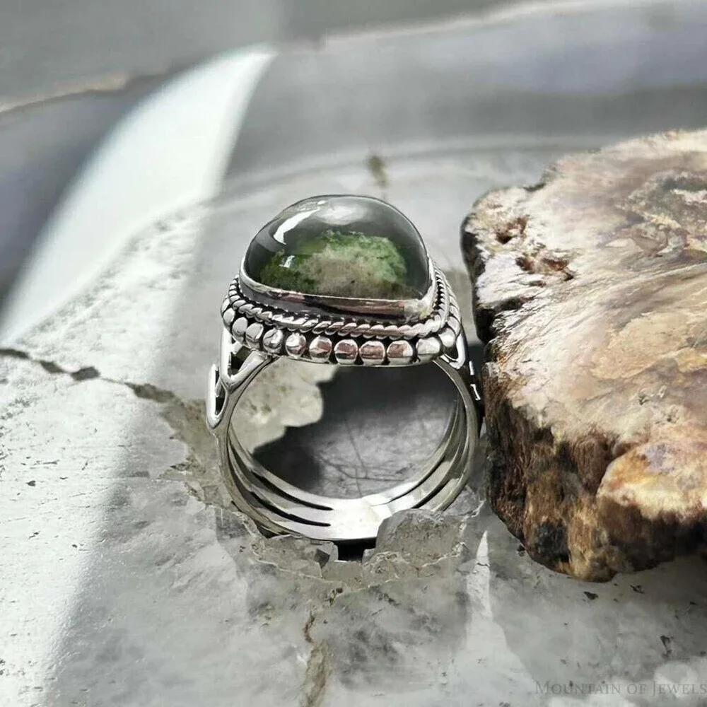 Sterling Southwestern Style Rectangle Chrome Chalcedony Bar Ring S 6.5 For Women